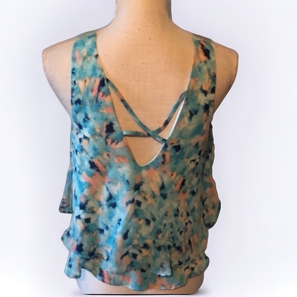 Decree crop tiered crop top . Aqua, sz med - Picture 2 of 8